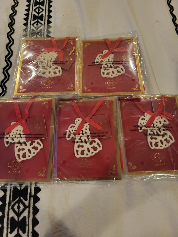Lenox Angel Charm Pierced Porcelain Christmas Ornament Charm Lot of 5