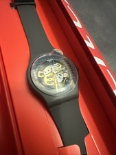 NEW? Swatch Originals GREYBOLINO Skeleton Dial Dark Gray Silicone Watch SUOM109