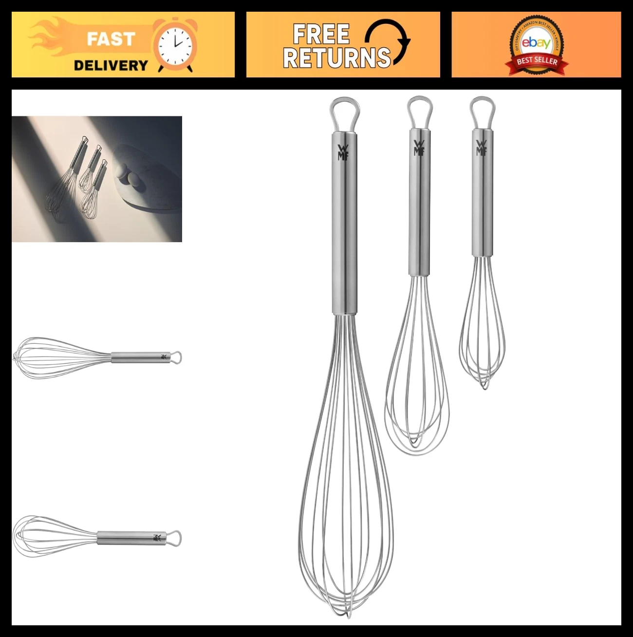 Stainless Steel Whisk Set of 3 - Teardrop Shape, Dishwasher Safe, 30cm Kitchen T