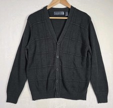 Oscar De La Renta 90s Vintage Cardigan Sweater Gray Textured Knit Men's L