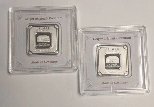 (x2) 10 Gram .999 Silver Geiger Edelmetalle Square in Capsule ~ 20 gram Total