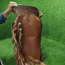 Leather Cowboy Chinks Western Rodeo Chaps Fringe Ranch Riding Men