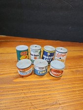 Lot Of 7 VINTAGE MINIATURE Plastic Toy Food Cans Made In Hong Kong