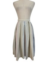 Vtg 80s Cotton Skirt Pastel Strips Midi Pleated Full Cottagecore Academia Retro