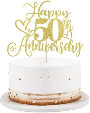 Gold Glitter Happy 50th Anniversary Cake Toppers-Wedding Anniversary Party
