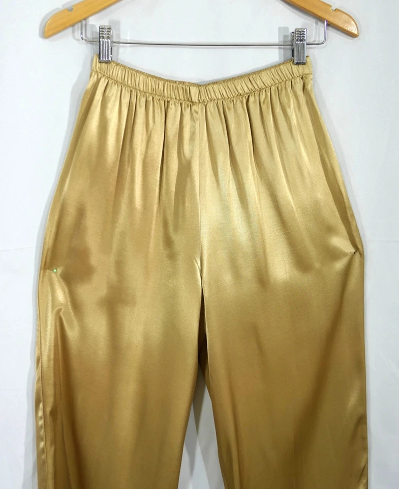 Vintage 80s Nwt Gold Satin Damask Chinese Collar Frog Button Duster Pant Set M - Image 4 of 4