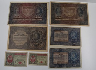 7x Banknote Geldschein Polen 1/2 2 Marki 100 1000 5000 Marek 1916 1919 1920