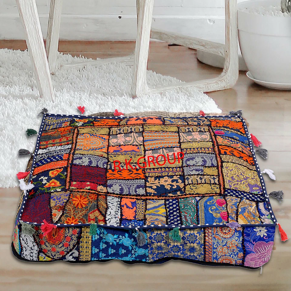 Oversized Cotton Pouf Cover New Style Mandala Pachwork Floor Pillow Cover Daybed - Image 4 of 4