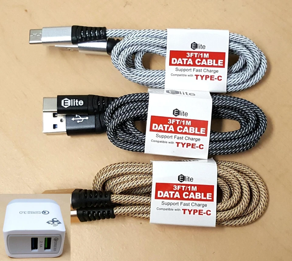 3 Pack 3ft USB C Type-C Fast Charging Data SYNC Charger Cable Cord High Quality - Image 3 of 4