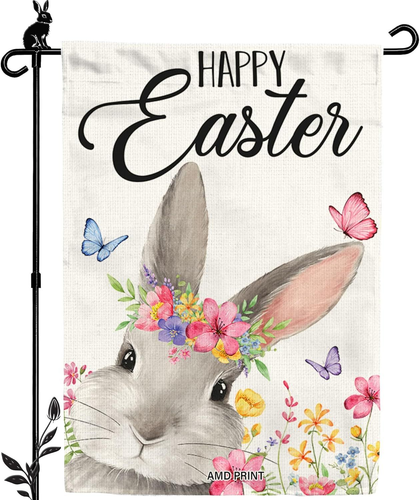 Bunny Happy Easter Garden Flag 12x18 Inch - Multicolor