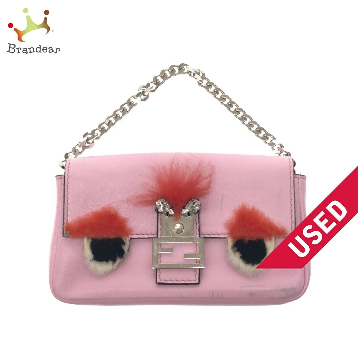FENDI Micro Baguette Bag Bugs 2Way Shoulder Hand Bag Pink Leather 8M0354