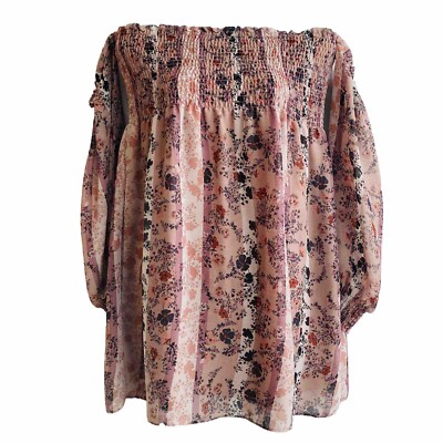 Paper Crane Women Off the Shoulder Tunic Size S Chiffon Like Sheer 3/4 Slv Boho