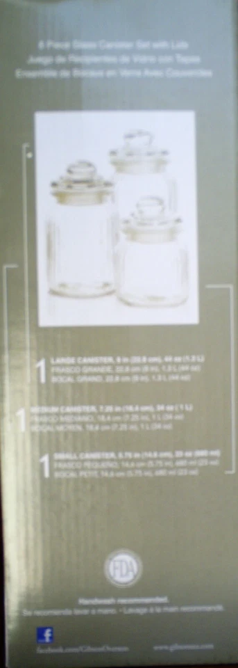 Gibson Home,Great Foundations Collection, juego/tapas de bote de vidrio de 6 piezas, nuevo Foto 2 de 2