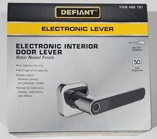 DEFIANT Satin Nickel Door Lever with Biometric Fingerprint Deadbolt. LH01-SN