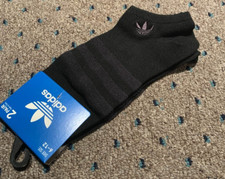 1 Pair Mens adidas Originals Ankle Socks Embroidered refoil Logo Black 6-12 L