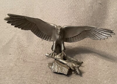 Pewter Eagle Spread Wings on Branch Heritage Figure Patriotic Americana Vintage