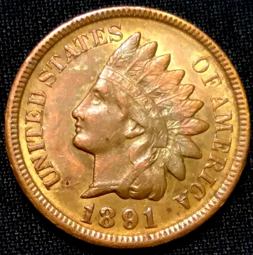 1891 Indian Head Penny Cent ~Higher Grade/Beautiful Red~ About Uncirculated