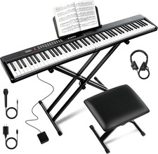 88-Key Semi-Weighted Piano Keyboard with Stand, MIDI, Bluetooth  1000 Tones