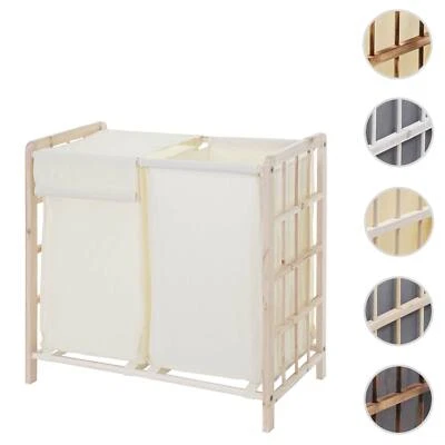 Wäschesammler HWC-B60, Laundry Wäschekorb, Massiv-Holz 2 Fächer 60x60x33cm 68l - Bild 1 von 4