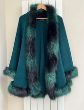 Frank Usher Stunning Dark Green Faux Fur Edged Cape / Wrap
