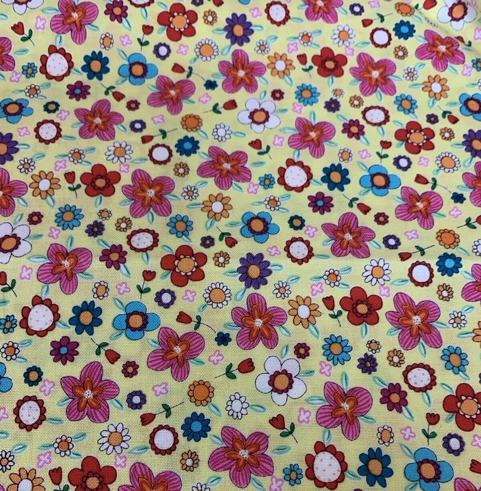 Pretty Posy Floral Fabric By Michael Miller Pink Blue Orange White Yellow 1+ Yds - Image 2 of 4