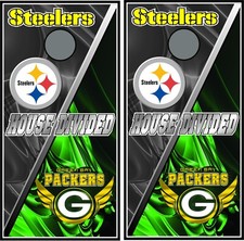 steelers green bay house divided 0198 cornhole board vinyl wraps
