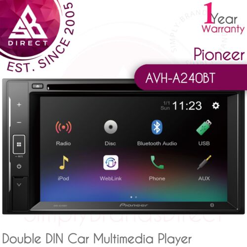 Pioneer AVH-A240BT Double DIN Car Multimedia Player│Bluetooth│Radio│USB│Aux-In - Afbeelding 1 van 4