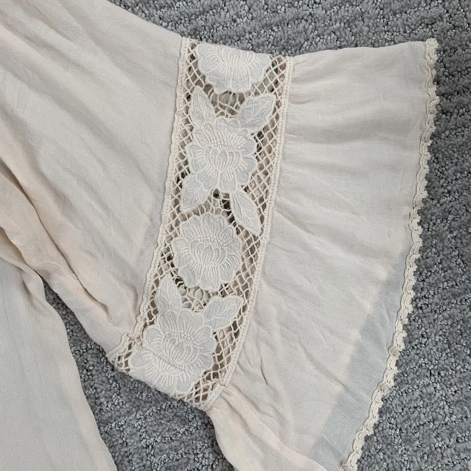 Túnica ligera L Space Cover Up pequeña S bordada en crema manga 3/4 para mujer Foto 4 de 4