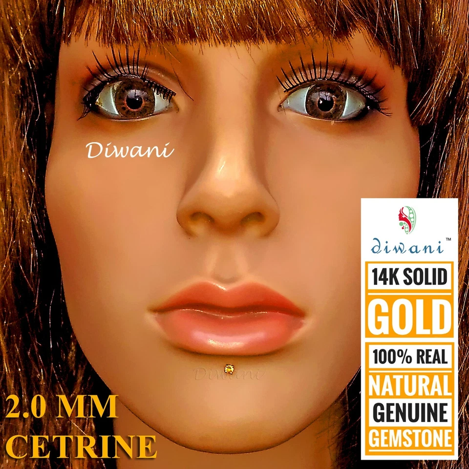 Tornillo de anillo perforador Monroe labio nariz boda citrino natural de 2,0 mm Foto 3 de 4