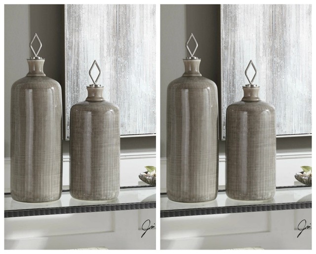 Four Xxl 23 20 Mesh Textured Ceramic Decorative Urns Vases Metal