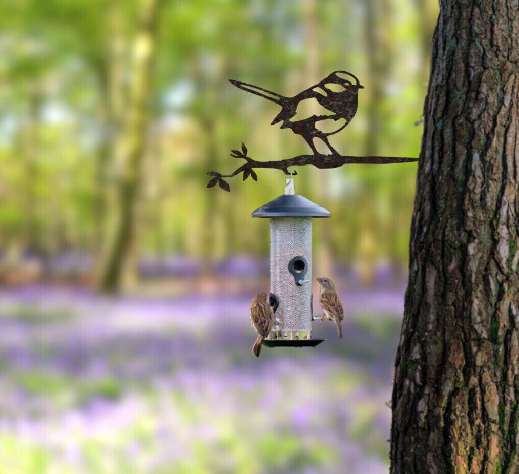 Blue Tit Metal Bird Twig Silhouette Bird Feeder Hanger Rusty Metal garden Art
