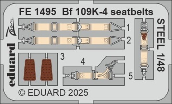 MW22 Eduard FE1495 BF 109K-4 Seatbelts Steel 1/48 Zoom SET For Eduard-image