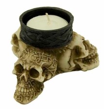 TRIPLE SKULL Tea Light Holder Great Gothic Decoration Includes Free Tea Light
