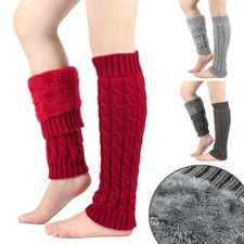 Womens Knee Length Fleece Warm Socks Leg Sleeve Autumn Winter Knitted Crochet