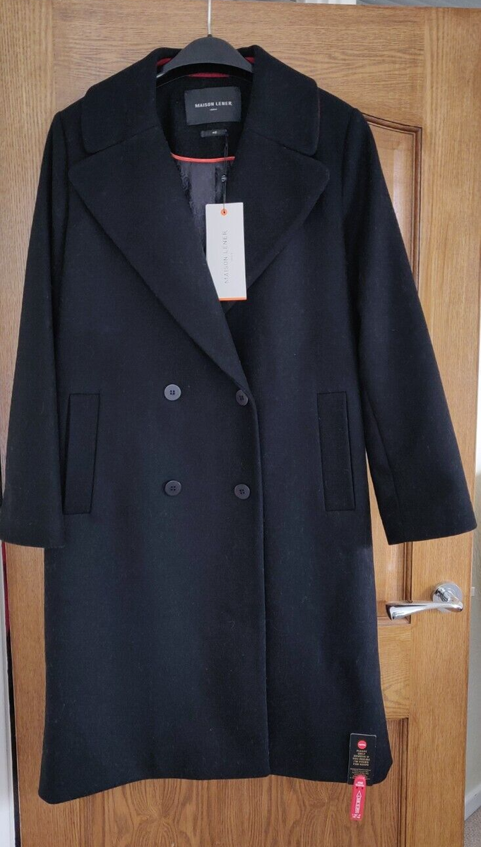 MAISON LENER LADIES BLACK WOOL COAT SIZE 42 UK 14