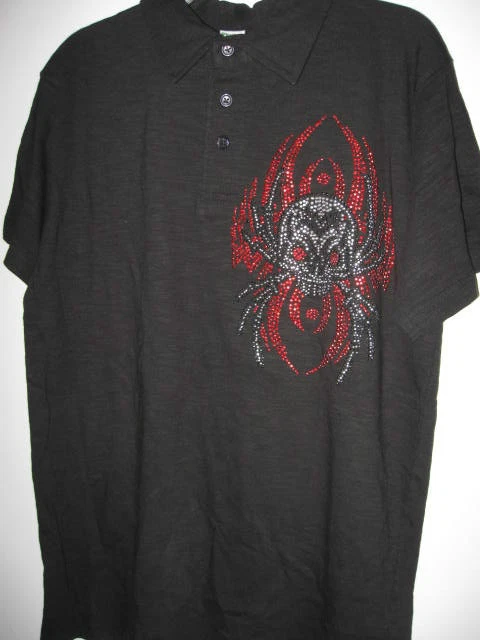 New CHAMS Boys SHIRT with SPIDER SKELETON 10 12 14 Red/Black knit short sleeve - Image 3 of 4