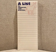 Vtg A List for Democrats with Priorities Lined Note Pad Red White & Blue Donkey