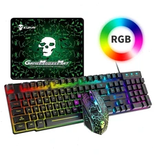 KUIYIN T6 104-Key Gaming Keyboard and Mouse Set Rainbow 2400DPI For PC PS4 Xbox