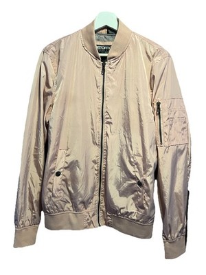 DISTORTION SZ M MENS HOODED WINDBREAKER JACKET POCKETS PINK CHAMPAGNE ROSE GOLD