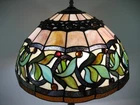 18" Vintage Tiffany Style Multi-Colored Stained Glass Lamp Shade (Jeweled)
