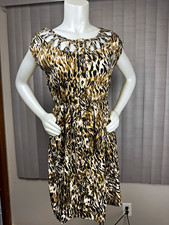 Dots Womens M Leopard Animal Print Shift Dress Knee Length Sleeveless Button