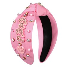 Women's Beaded Embellished Headband with Rhinestone and Pearls - Wide Top Kno...