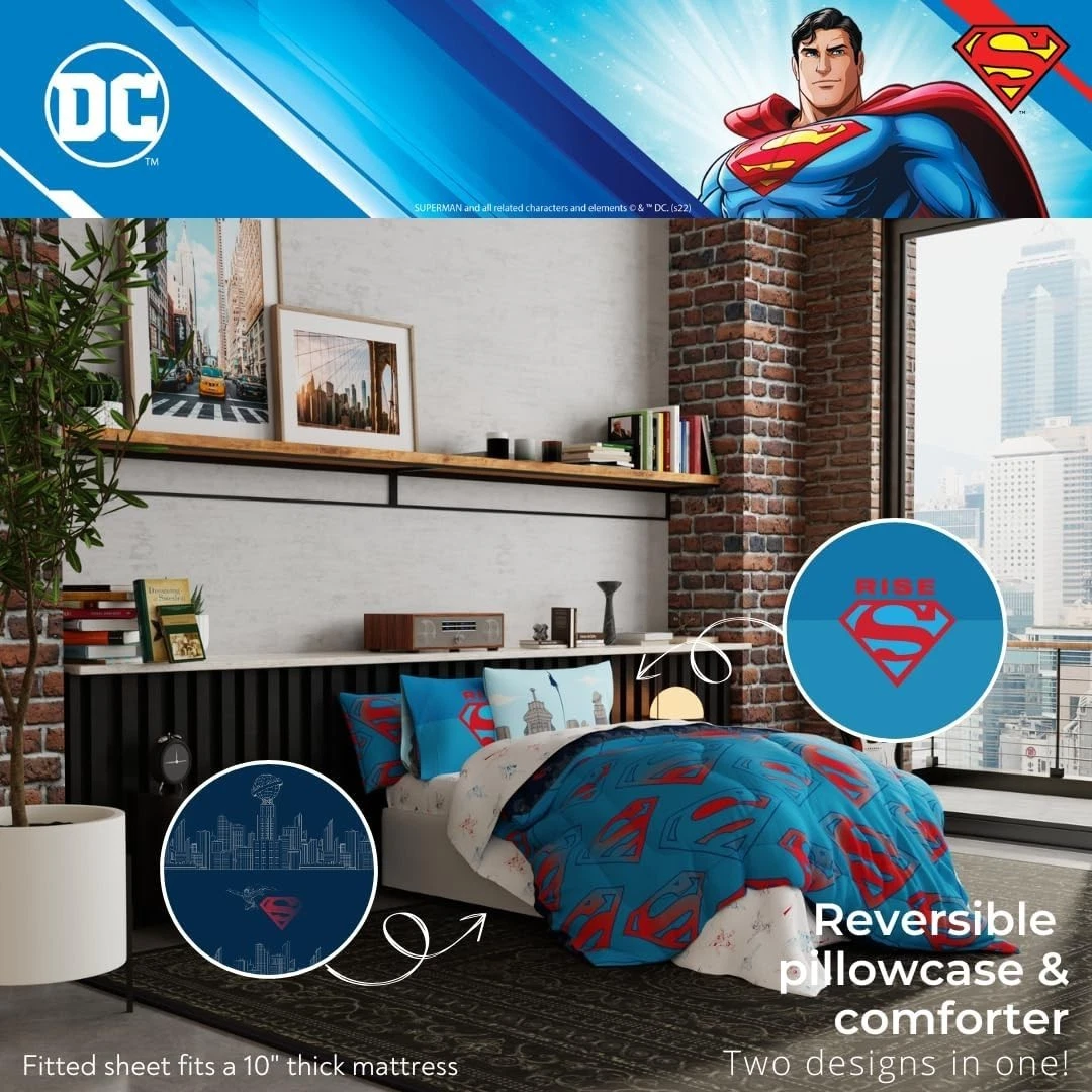 Superman Shield Reversible Comforter, Bedding Set