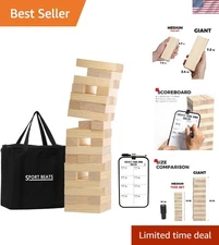 Towering Challenge: 54  Wood Blocks for Thrilling Stacks | Compact Bag