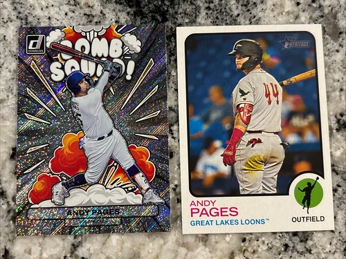 Andy Pages 2023 Silver Sparkle Bomb Squad Card & 2022 Topps Heritage Card #12