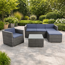 Sitzgruppe Lounge Set Gartenmöbel Polyrattan Gartenbank Sessel Anthrazit-Grau