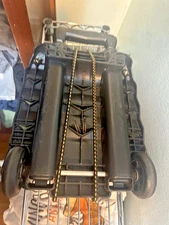 Rugged Black Folding Luggage Cart with Adjustable Strap