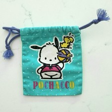 90s Vintage 1995 Sanrio Pochacco Dog Blue Green Cloth Drawstring Bag