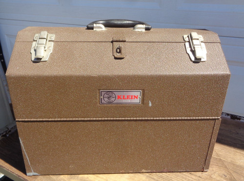 Vintage KLEIN Metal Cantilever Tool Box 4 Trays Toolbox 18” X 10” X 13.5”