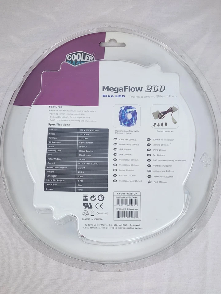 CoolerMaster MegaFlow 200 Blue LED R4-LUS-07AB-GP Cooling Silent Fan New - Image 2 of 4